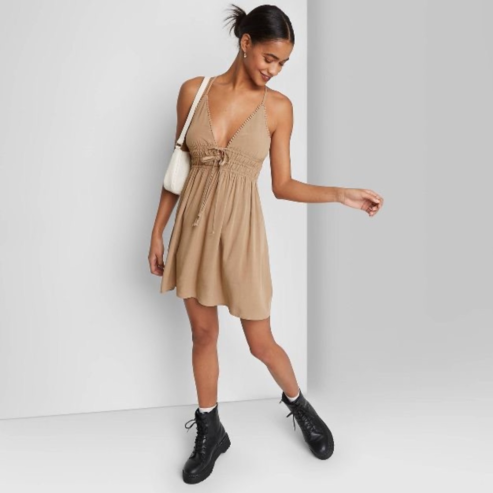 Wild Fable Taupe Fit-and-Flare Mini Dress